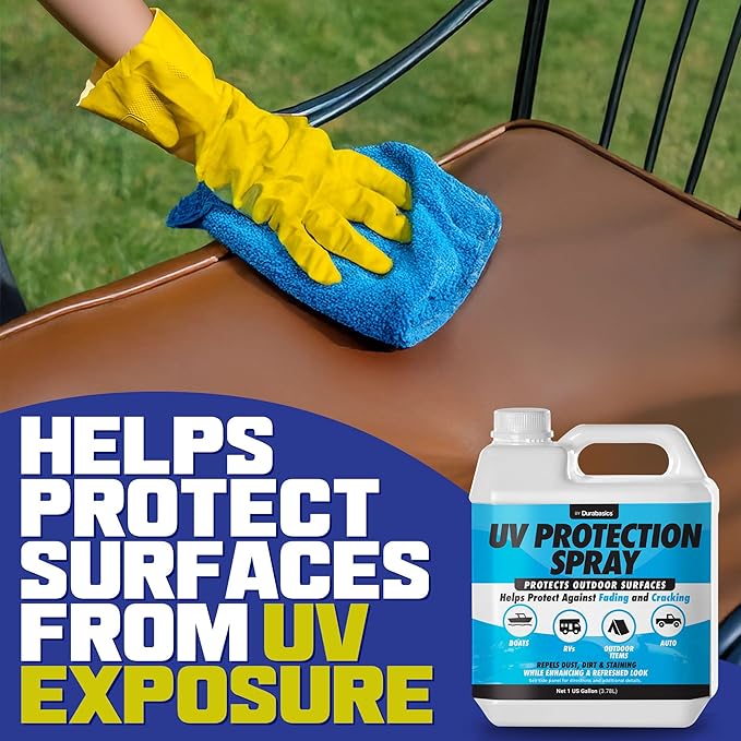 UV Protection Spray for Outdoor Surfaces – Helps Reduce Fading, Cracking, and Stains – Non-Greasy, Matte Finish – Includes Sprayer & Towel – Use on Vinyl, Plastic, Rubber, Artificial Plants