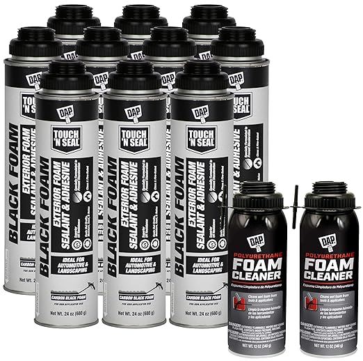 Touch N Seal Black Landscape and RV UV-Resistant Polyurethane Gun Foam Spray Sealant Kit - 10/24oz Cans and 2/12oz Cans Zero FOC Polyurethane Foam Cleaner