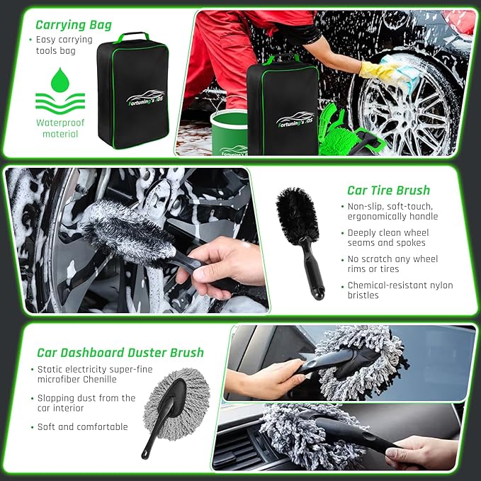 47PCS Car Detailing Kit Interior Cleaner, Car Cleaning Kit, Car Vacuum Car Interior Detailing Kit, Car Wash Kit with Bucket Auto Detailing Brush Set Car Accessories for Motorcycle, Cars, Bikes, Wheels