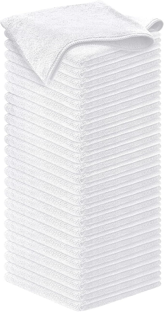 USANOOKS Microfiber Cleaning Cloth - White - 50Pcs (12.5x12.5 inch) High Performance - 1200 Washes, Ultra Absorbent Car Towel Traps Grime & Liquid for Streak-Free Mirror Shine - Car Washing Cloth