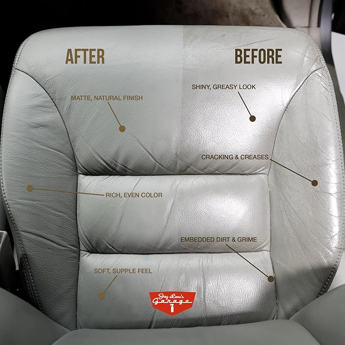 Jay Leno's Garage Leather Cleaner and Conditioner for Car Interior – Advanced Car Seat Leather Cleaner and Conditioner, Auto Leather Care Kit for Interior Detailing and Upholstery Cleaning