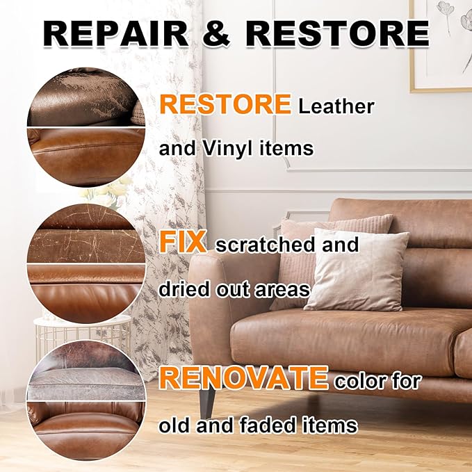 STARTSO WORLD Leather Recoloring Balm 12OZ- Gray Leather Repair Kit for Restore Furniture, Couches, Car Seats, Clothing, Restore The Color to Scratched and Faded