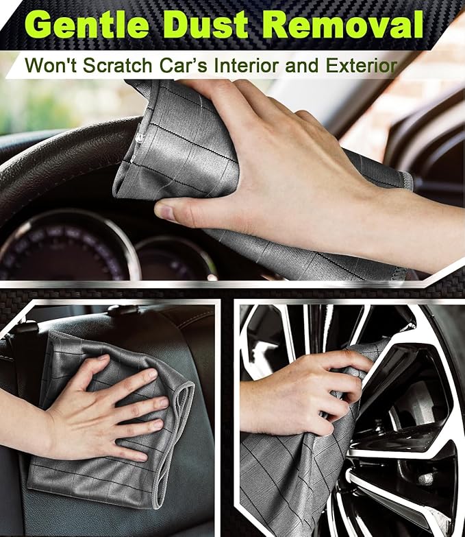 Airlab Carbon Microfiber Towels for Car Drying Window Glass Cleaner Magic Cleaning Cloth Auto Detailing Car Wipes Lint Free Rags Large Towel Interior Detailer, Pack of 4, 20" x 16", Grey