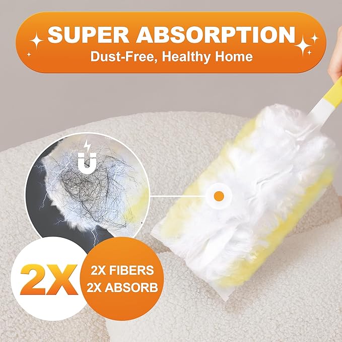 JOYMOOP Disposable Duster for Cleaning, with 1 Yellow Handles & 12 Ct Yellow Heavy Duty Refills for Swiffer Feather Duster, Household Cleaning Tool for Electronics, Dusting Furniture, Blinds