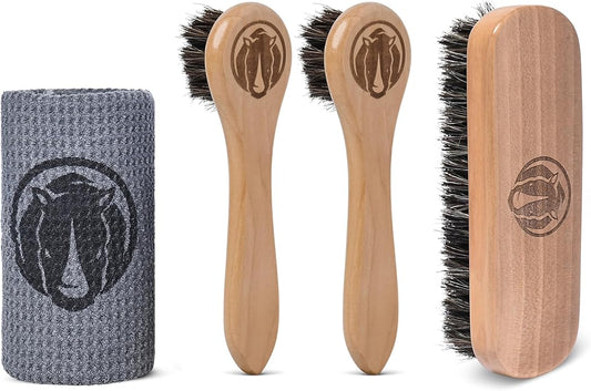 Horse Hair Brush Kit - Ideal for Boot or Shoe Brushes - Soft Non-Scratching Horsehair Bristles - Comfy Hard Wood Handle for Cleaning, Polishing, Shining Leather Boots or Shoes