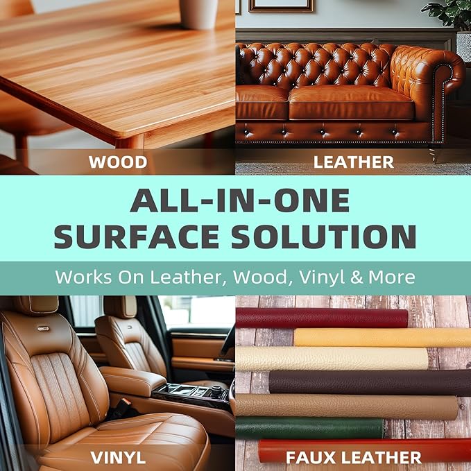 STARTSO WORLD Furniture Salve for Leather, Wood & Vinyl - Natural Polish, Conditioner & Restorer for Couches, Tables & Furniture - All-in-One Repair Salve with Applicator Brush - 8OZ