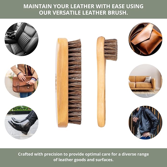 Horse Hair Brush Kit - Ideal for Boot or Shoe Brushes - Soft Non-Scratching Horsehair Bristles - Comfy Hard Wood Handle for Cleaning, Polishing, Shining Leather Boots or Shoes