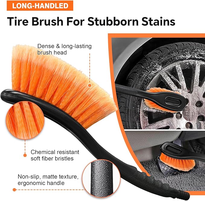 20ft Reach Car Wash Brush with Long Handle-Car Cleaning Kit with 4-12FT Extension Pole, Ultimate RV,Truck Wash Set with Soft Brush, Tire Brush, Window Squeegee, Mitt, Microfiber Cleaning Mop