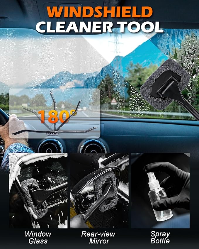 Windshield Cleaner Tool, 18Pcs Car Interior Detailing Brush Set, Inside Windshield Cleaning Kit with 2 Microfiber Pads, Duster Brush, Cleaning Gel, Car Detailing Supplies for Women & Men