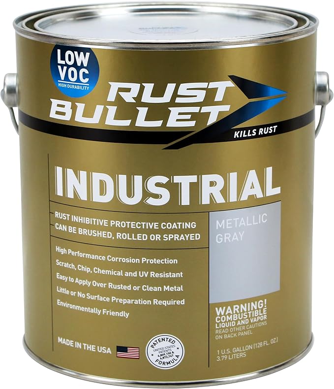 RUST BULLET Industrial - Metallic Gray - 1 Gallon - Low VOC - Rust Preventative Coating for Industrial, Marine, Home & Farm Projects, UV Resistant, Durable Finish