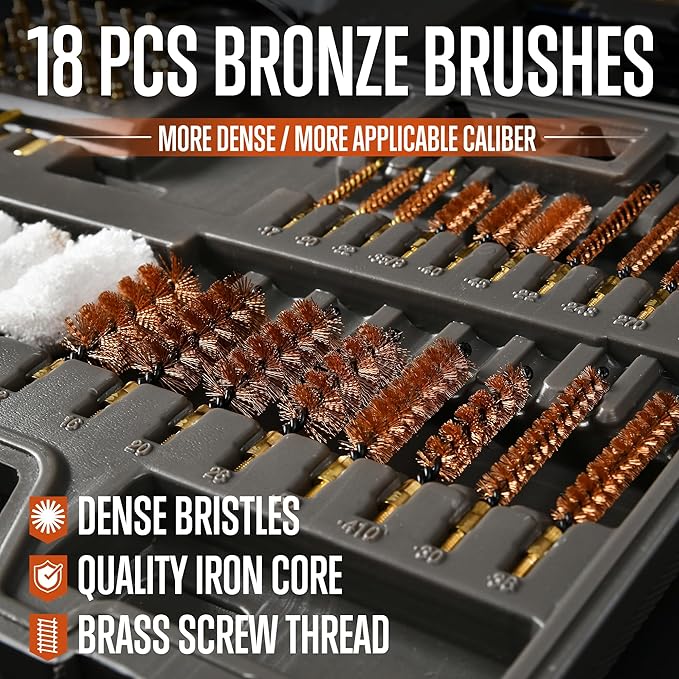 GLORYFIRE Elite Gun Cleaning Kit, Handgun Shotgun Pistol Universal Cleaning Kit with All Brass High-end Brushes, Jags, Reinforced and Lengthened Rods