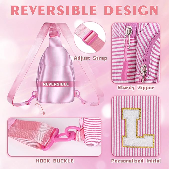 YOOLIFE Personalized Gifts For Teenage Girls Initial Sling Bag Gift for Women Teen Girls Birthday Gift for 11 12 13 14 15 16 Years Old Teen Girl Gifts Trendy Stuff Crossbody Fanny Bag Pack Pink M