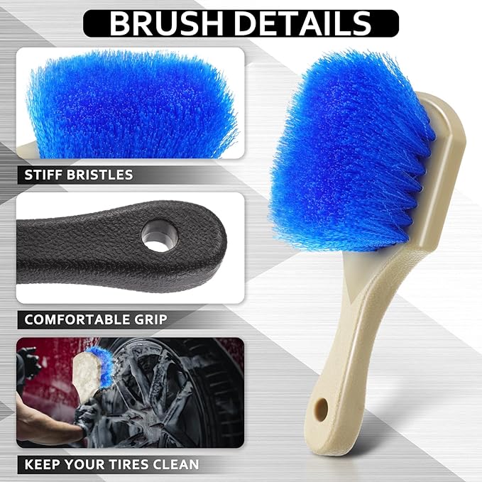 Vesici 2 Pcs 10 Inch Car Wash Brush Head with Soft Detailing Bristle Flow Through Car Cleaning Brush with 1 Pcs Stiff Bristle Wheel Brushes for Motorboat Rv Facades of Houses Wheel Carpet (Blue)