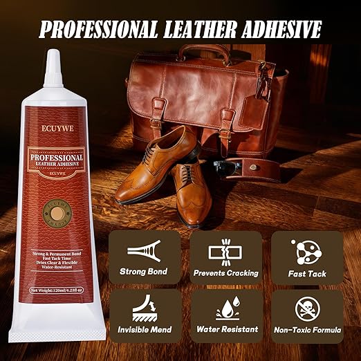 Professional Leather Glue Adhesive -120 ML Industrial Strength, Clear & Flexible Bond for Shoes, Bags, Purses, Furniture, Car Seats, Jackets (Repair Vinyl, Suede, Upholstery, Rubber)