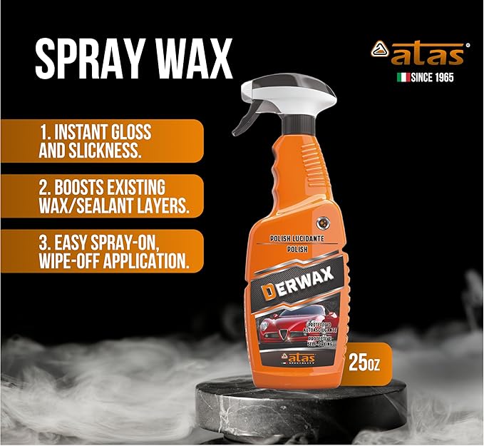 DERWAX Spray Car Wax Polish (25.4 fl oz) – Quick Detailer Spray Wax for Cars, Polymer Car Wax Spray for Paint & Plastic, No Streaks, Made in Italy