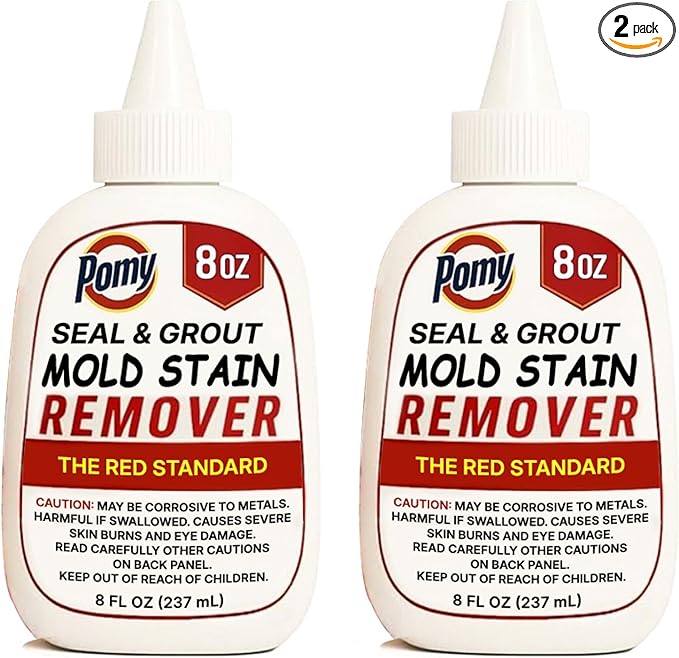 Pomy Professional Grade Mold Stain Remover Gel (2 Pack-16 oz Total) Thick No-Run Gel for Shower Caulk, Grout Lines, Washing Machine Gasket, Front Loader Door Seal, Tile and Bathroom Surfaces