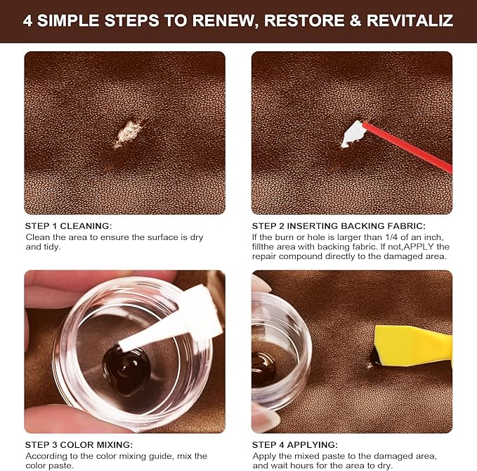 STARTSO WORLD Brown Leather & Vinyl Repair Kit for Furniture, Couches, Car Seats, Sofas, Boat Seats, Jackets with Easy Instructions, Repair Scratches, Tears, and Holes in Pleather, Genuine Leather