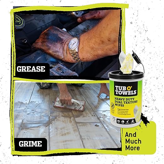 Tub O’ Towels TW75 Heavy-Duty 10" x 12" Size Multi-Surface Cleaning Wipes, Dual Texture, 75 Count Per Canister