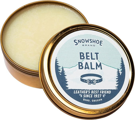 Snowshoe Belt Balm, Made in USA Since 1927 - Protect, Condition, Restore & Waterproof - Leather Conditioner for Belts, Wallets & Leather Accessories (4 oz)