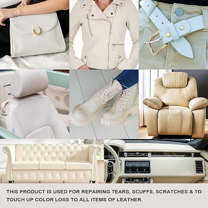 STARTSO WORLD Cream Leather Repair Kit for Furniture, Leather & Vinyl Repair kit for Car Interior, Couches, Car Seat, Jacket, Sofa, Boat or and Purse, Restores Faux, Artificial, Genuine Pleather