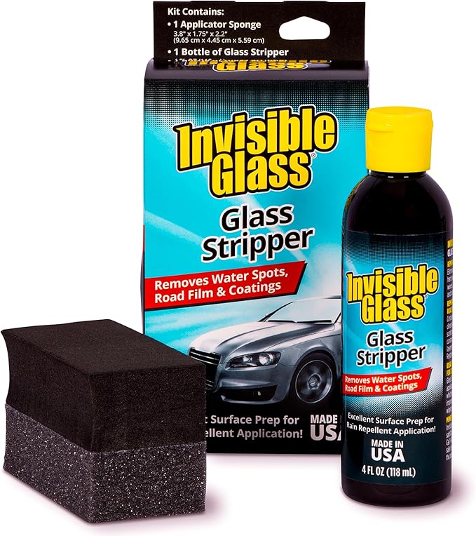 Invisible Glass 91411 Glass Stripper – Hard Water Spot Remover – Strips Coatings, Waxes, Oils & Road Film – Preps Windshields for Rain Repellent & Ceramic Coating – 4 Fl Oz