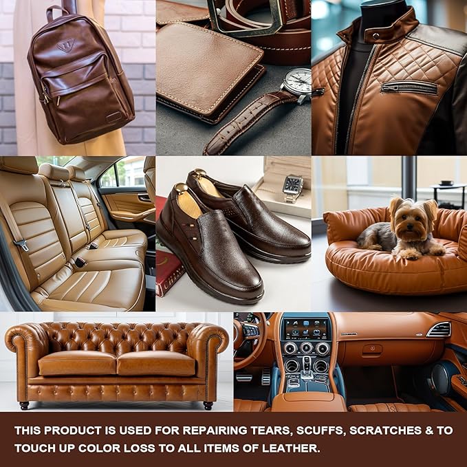 STARTSO WORLD Brown Leather & Vinyl Repair Kit for Furniture, Couches, Car Seats, Sofas, Boat Seats, Jackets with Easy Instructions, Repair Scratches, Tears, and Holes in Pleather, Genuine Leather