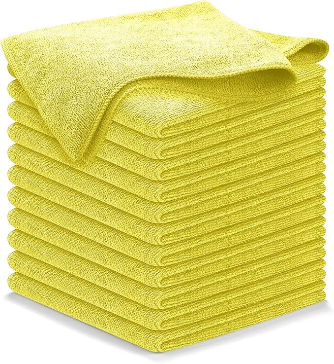 USANOOKS Microfiber Cleaning Cloth Yellow - 12 Pcs 12.5"x12.5" - High Performance - 1200 Washes, Ultra Absorbent Towels Weave Grime & Liquid for Streak-Free Mirror Shine - Car Washing Cloth