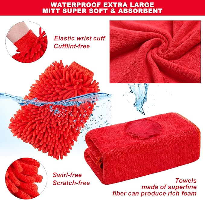 16Pcs Car Wash Cleaning Kit with Foam Gun Sprayer Detailing Brushes Windshield Cleaning Tool Rim and Tire Brush Towels Complete Interior Exterior Detailing Set for Car