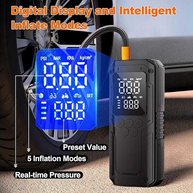 Tire Inflator Portable Air Compressor, Automobile Air Pump-150PSI Tire Pump& 12V Portable Air Pump with LED Light, Digital Tire Pressure Gauge for Car,Motorcycle,Bike,Ball,Car Accessories