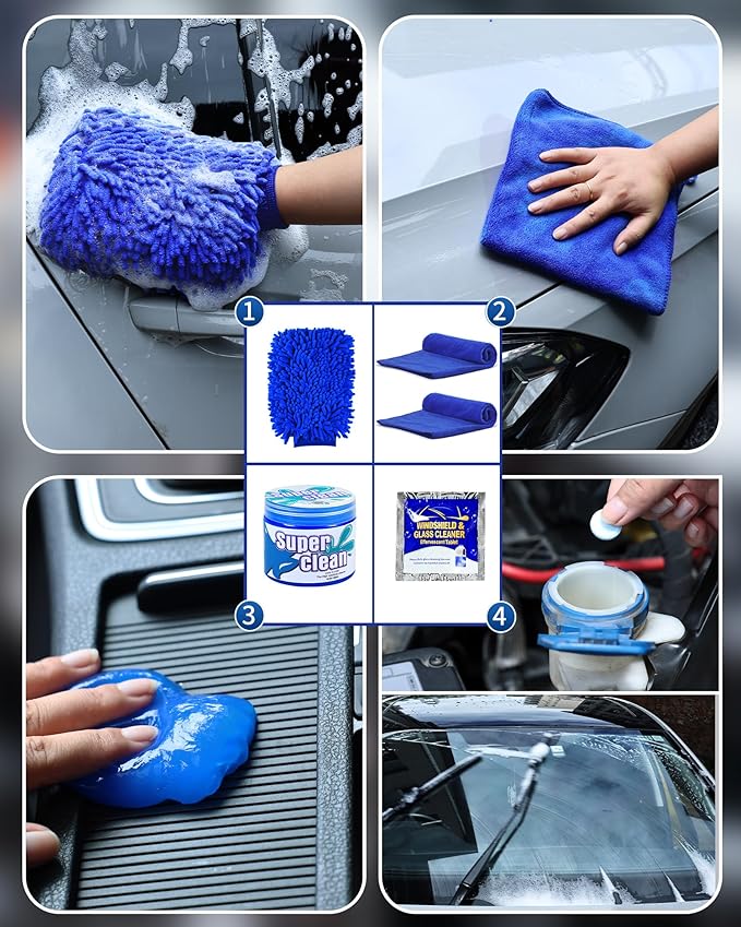 Car Cleaning Kit：40 Pcs Interior Windshield and Window Cleaner Detailing Set；Wheel & Tire Brush；Car Wash Mitt；Cleaning Bucket；Total Care Supplies；Towels；Automotive Tools