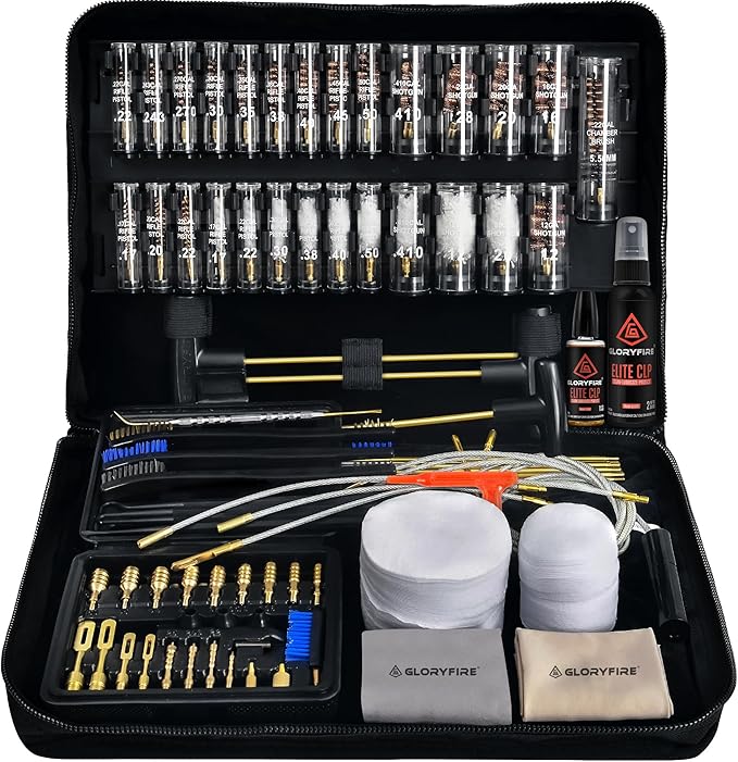 GLORYFIRE Gun Cleaning Kit Handgun Shotgun Pistol Cleaning Kit for All Guns with High-end Brass Brushes, Mops, Jags, Reinforced, Lengthened Rods and Gun Cleaning Snake&Ropes