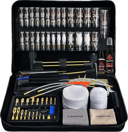 GLORYFIRE Gun Cleaning Kit Handgun Shotgun Pistol Cleaning Kit for All Guns with High-end Brass Brushes, Mops, Jags, Reinforced, Lengthened Rods and Gun Cleaning Snake&Ropes