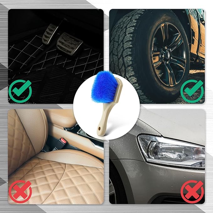 Vesici 2 Pcs 10 Inch Car Wash Brush Head with Soft Detailing Bristle Flow Through Car Cleaning Brush with 1 Pcs Stiff Bristle Wheel Brushes for Motorboat Rv Facades of Houses Wheel Carpet (Blue)