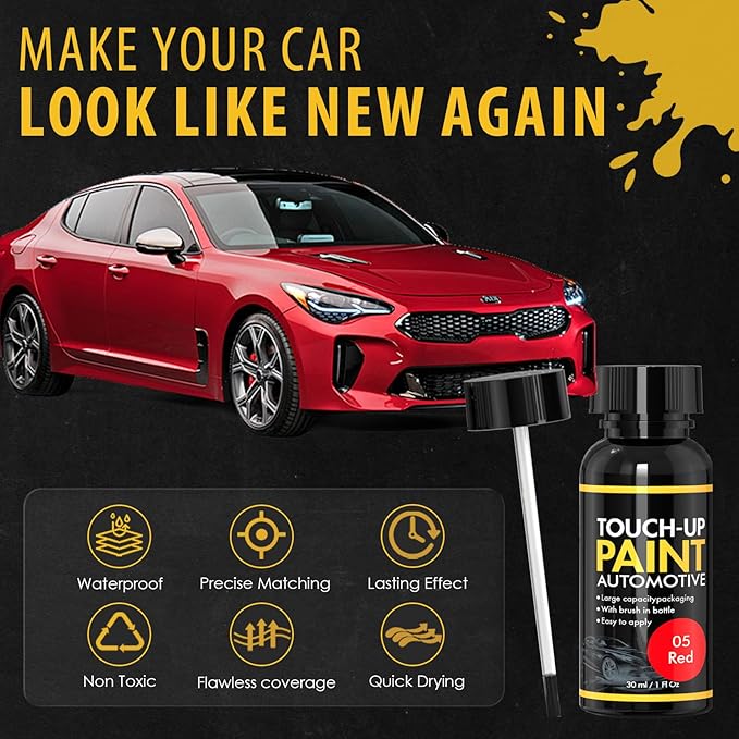 Car Scratch Remover, 30ml Red Car Paint Touch Up for Deep Scratches, Quick Drying, Easy to Use, Includes Body Putty & Sandpaper for Professional DIY Finish