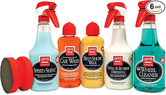 Griot's Garage Starter Car Care Kit, Vehicle Detailing Set, Includes Car Wash, Wax, Vehicle Detailer, Wheel Cleaner, Clay Bar, Vinyl and Rubber Dressing, 11131