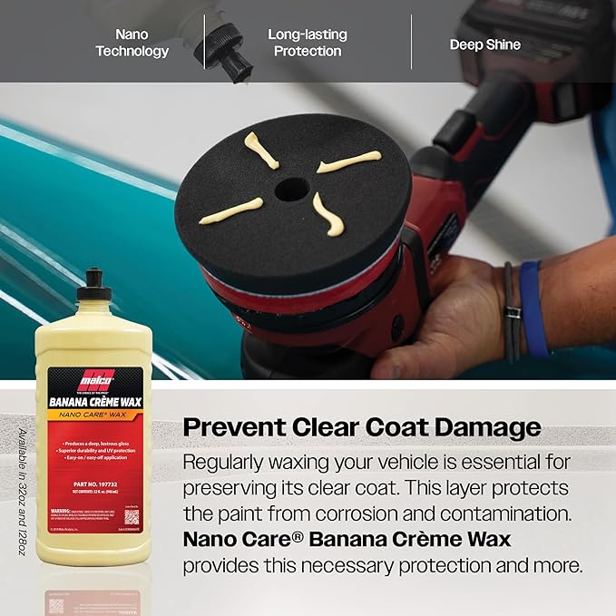 Malco Nano Care Banana Creme Wax - Deep Gloss Shine and Long-Lasting UV Protection/For Automotive, Marine and Industrial Finishes / 32 oz. (197732)