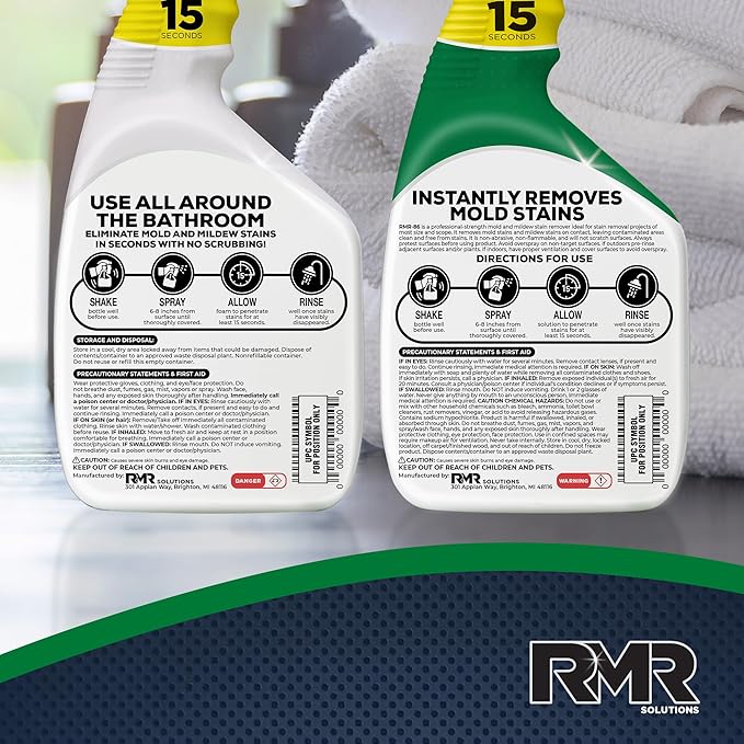 RMR Mold Stain Eraser Max Pack – No-Scrub Tub & Tile Cleaner + Instant Mold & Mildew Stain Remover Spray, Indoor/Outdoor Bathroom, Shower, Siding, & Deck Cleaning Kit, 2–32 Oz Bottles