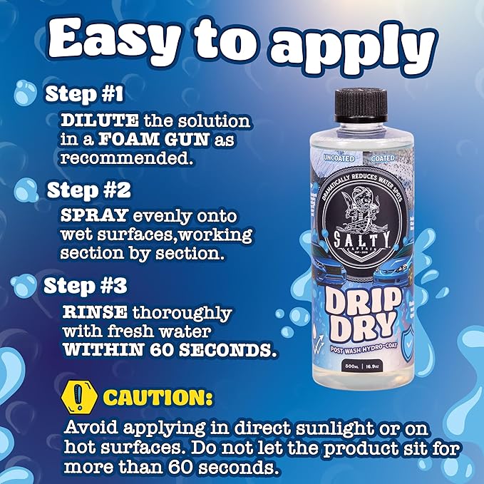 Salty Captain Drip Dry Hydrophobic Coating 16.9oz – Post Wash Hydro Coat Safe for Cars, Boats & RVs – Glossy, UV-Protected Finish – Foam Gun Compatible & Easy to Apply – Premium Lab Tested Quality