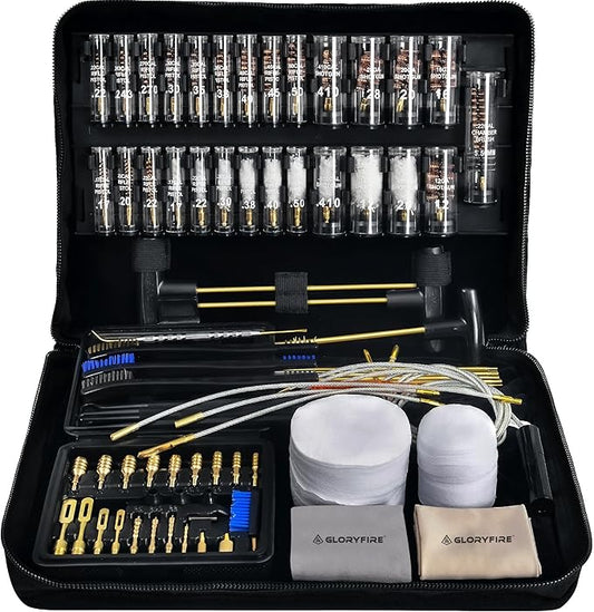 GLORYFIRE Gun Cleaning Kit Handgun Shotgun Pistol Cleaning Kit for All Guns with High-end Brass Brushes, Mops, Jags, Reinforced, Lengthened Rods and Gun Cleaning Snake&Ropes