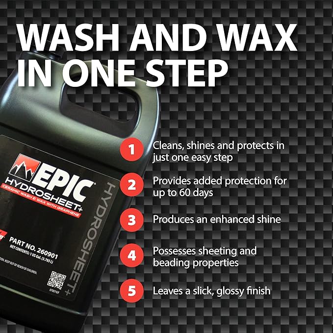 Malco Epic Hydrosheet - Ceramic Wash and Wax with Graphene/Clean, Shine, and Protect Your Vehicle in One-Step / 1 Gallon (260901)