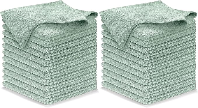 USANOOKS Microfiber Cleaning Cloth - Sea Green - 24Pcs (12.5x12.5 inch) High Performance - 1200 Washes, Ultra Absorbent Car Towel Traps Grime & Liquid for Streak-Free Mirror Shine - car Washing Cloth