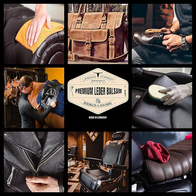 URBAN FOREST Leather Care Conditioner with real Beeswax & Avocado Oil 500 ml - Premium Waterproof Leather Balm for Car Seats, Furniture, Sofa, Couch, Bags, Shoes, Horse Tack, Saddles, Made in Germany