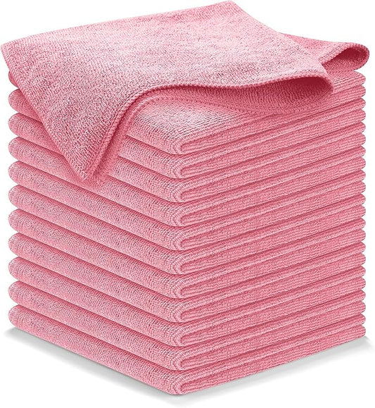 USANOOKS Microfiber Cleaning Cloth Light Pink - 12 Pcs 12.5"x12.5" - High Performance - 1200 Washes, Ultra Absorbent Towels Weave Grime & Liquid for Streak-Free Mirror Shine - Car Washing Cloth