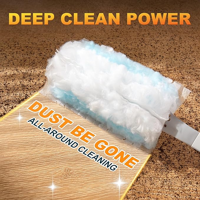 JOYMOOP Disposable Duster for Cleaning, with 1 Handles & 24 Ct Blue Heavy Duty Refills for Swiffer Feather Duster, Household Cleaning Tool for Electronics, Dusting Furniture, Blinds, Pet Hair