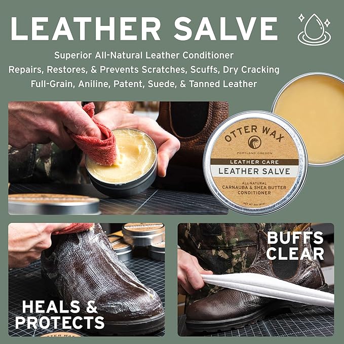 Otter Wax Leather Care Kit | 100% All-Natural Leather Care Products | Made In The USA | Includes Saddle Soap & Leather Salve | Color Safe | Ideal for Shoes, Boots, Jackets, Car Interiors