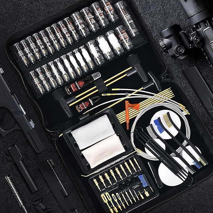GLORYFIRE Gun Cleaning Kit Handgun Shotgun Pistol Cleaning Kit for All Guns with High-end Brass Brushes, Mops, Jags, Reinforced, Lengthened Rods and Gun Cleaning Snake&Ropes