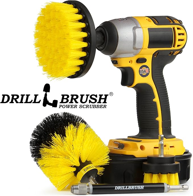 Medium Stiffness Power Scrubber Brush Set with Extension - Bathroom Scrubber Brushes - Scrub Brushes for Shower - Drill Scrub Brush Attachment - Tub Cleaner - Shower Door - Bathroom Mirror