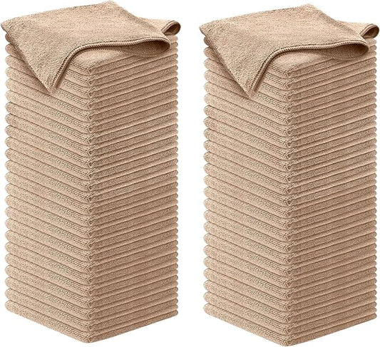 USANOOKS Microfiber Cleaning Cloth - Beige - 100Pcs (12.5x12.5 inch) High Performance - 1200 Washes, Ultra Absorbent Car Towel Traps Grime & Liquid for Streak-Free Mirror Shine - car Washing Cloth