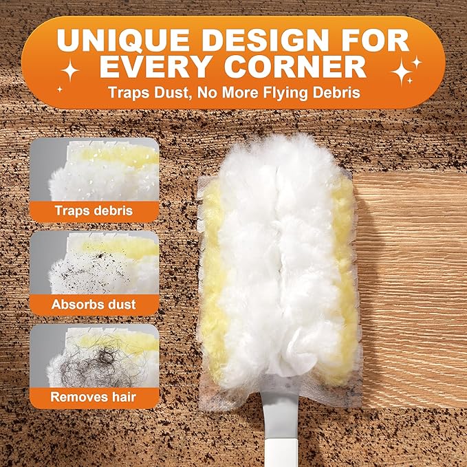 JOYMOOP Disposable Duster for Cleaning, with 1 Handles & 24 Ct Yellow Heavy Duty Refills for Swiffer Feather Duster, Household Cleaning Tool for Electronics, Dusting Furniture, Blinds