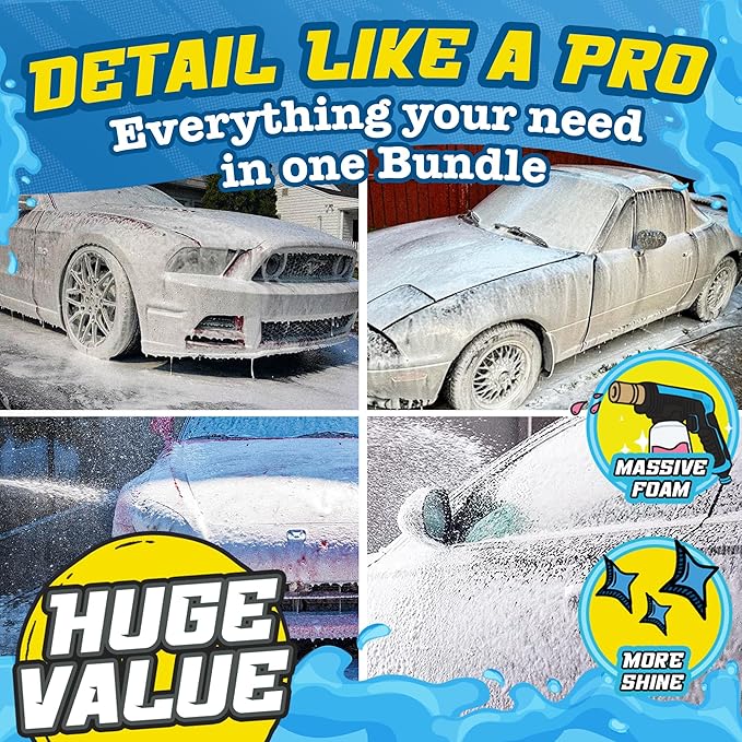 Salty Captain Mega 20-Piece DIY Car Cleaning Kit – All-in-One Car Detailing Kit with 2x Buckets, Towels, Brushes & 6x Cleaning Fluids – Foam Blaster compatible with Garden Hose – Premium Quality